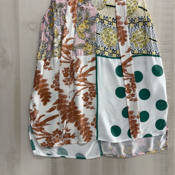 MOULINETTE SOEURS Anthropologie patchwork printed bow blouse top pink work - Picture 5 of 8